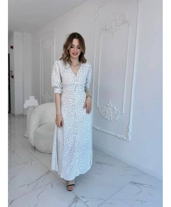 Beyaz Bel ve Kol Ucu Gipeli Elbise