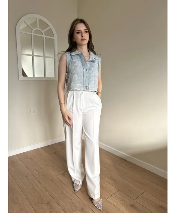 Beyaz Palazzo Pantolon