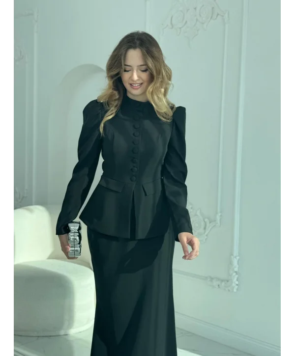 Ceket ve Etek Detaylı Siyah İkili Takım