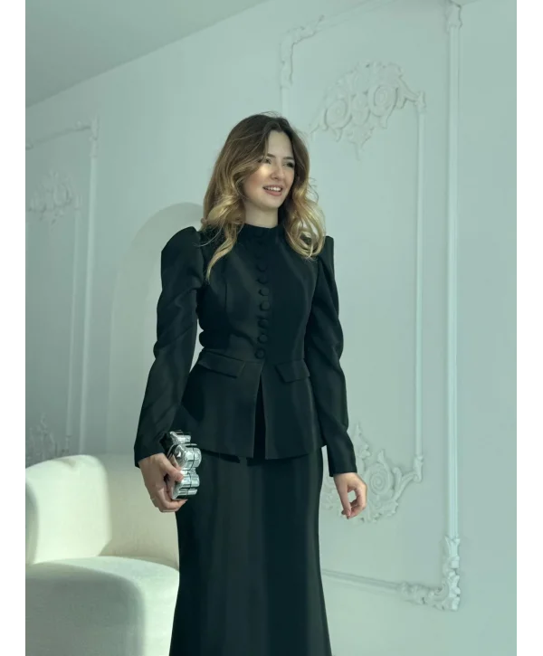 Ceket ve Etek Detaylı Siyah İkili Takım