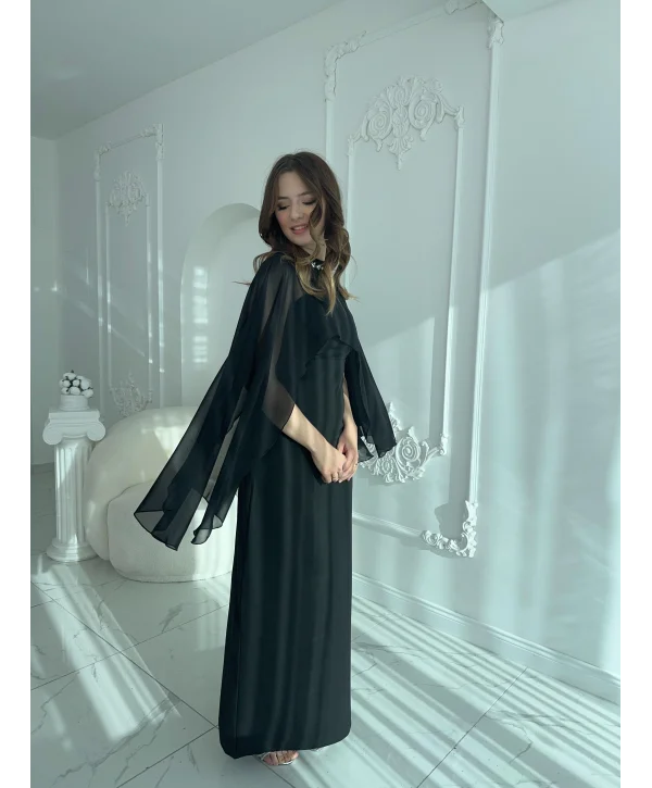 Çıkarılabilir Şal Detaylı Zarif Siyah Elbise