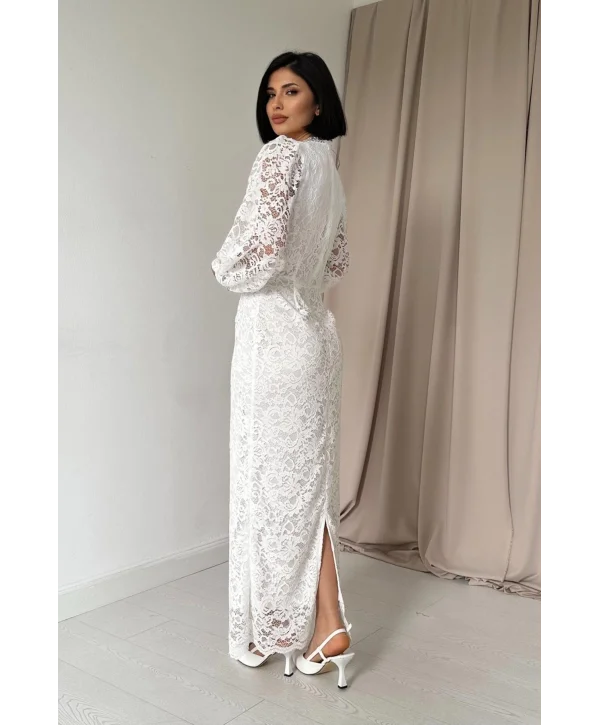 Dantel Maxi Boy Beyaz Elbise