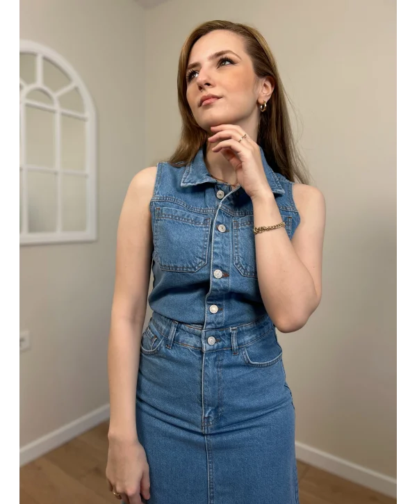 Denim Sıfır Kol Elbise