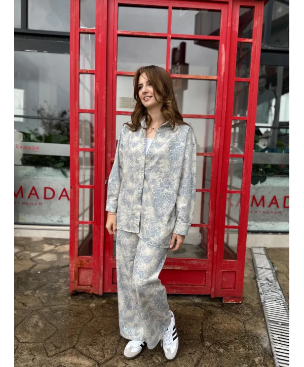 Desenli Pamuk Kumaş Gömlek Pantolon Takım