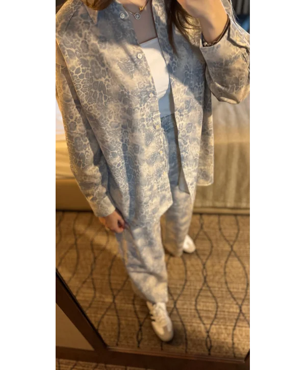 Desenli Pamuk Kumaş Gömlek Pantolon Takım