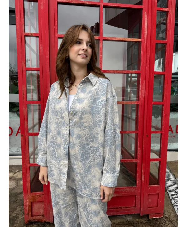 Desenli Pamuk Kumaş Gömlek Pantolon Takım