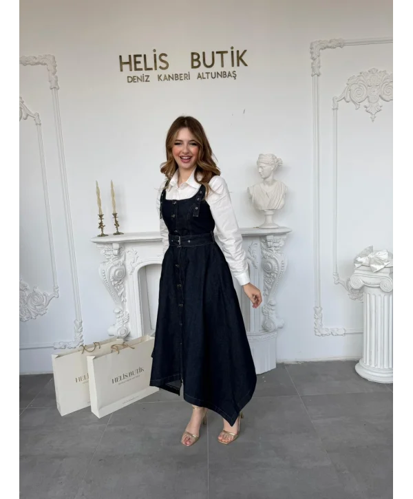 Etek Ucu Asimetrik Kesim Kot Jile Elbise