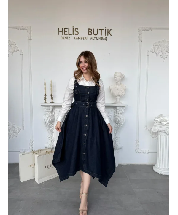 Etek Ucu Asimetrik Kesim Kot Jile Elbise