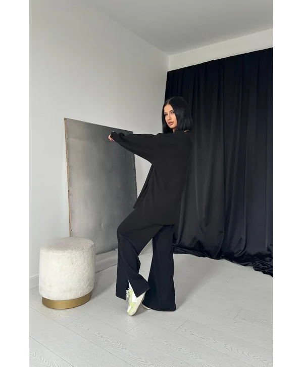 Fitilli Kazak ve Pantolon Takım - Siyah