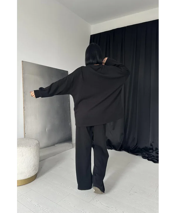 Fitilli Kazak ve Pantolon Takım - Siyah