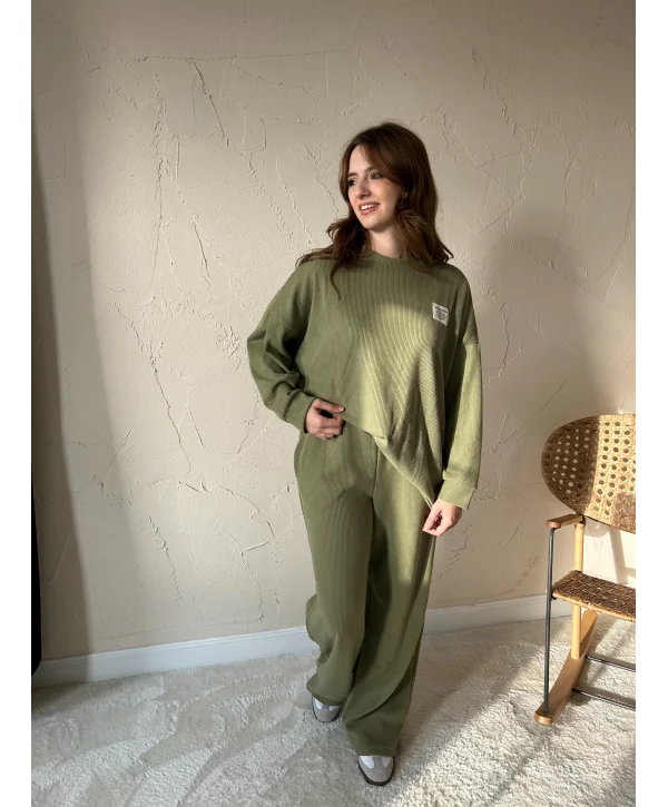 Fitilli Kazak ve Pantolon Takım - Yeşil