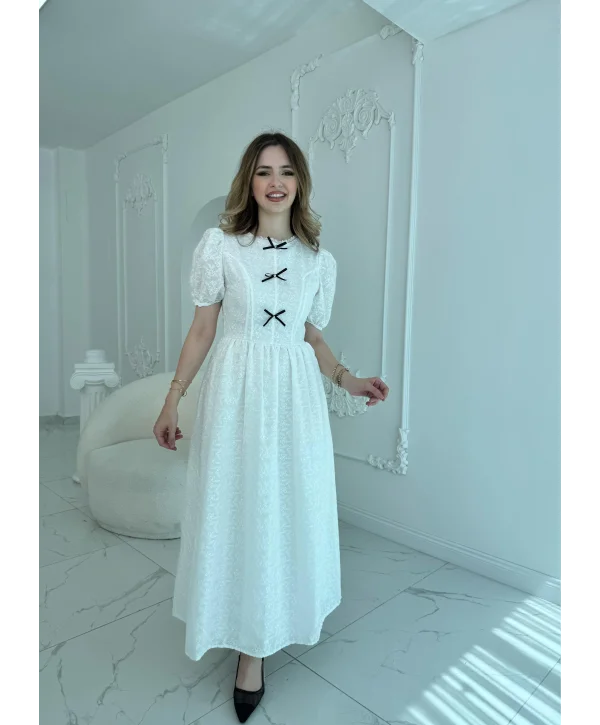 Fiyonk Detaylı Balon Kollu Fisto Elbise