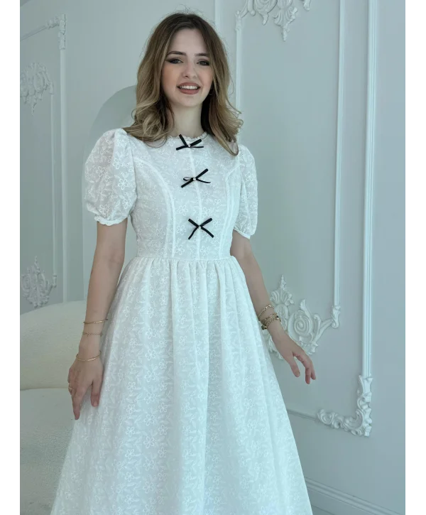 Fiyonk Detaylı Balon Kollu Fisto Elbise