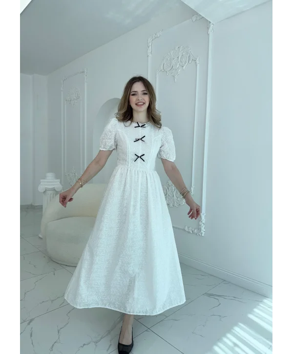 Fiyonk Detaylı Balon Kollu Fisto Elbise