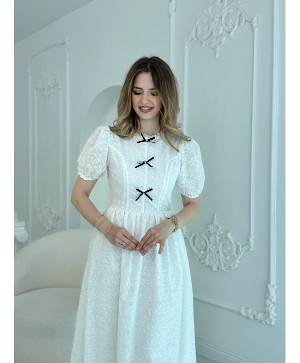 Fiyonk Detaylı Balon Kollu Fisto Elbise