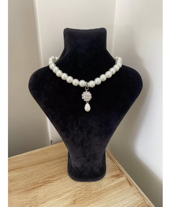 Gri Taş Detaylı İnci Kolye