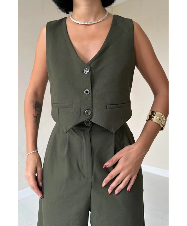 Haki Klas Ceket ve Yelek ve Pantolon Takım