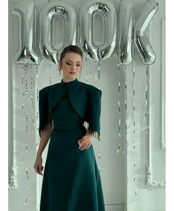 Özel Tasarım Taş İşleme Detaylı Zümrüt Abiye Elbise