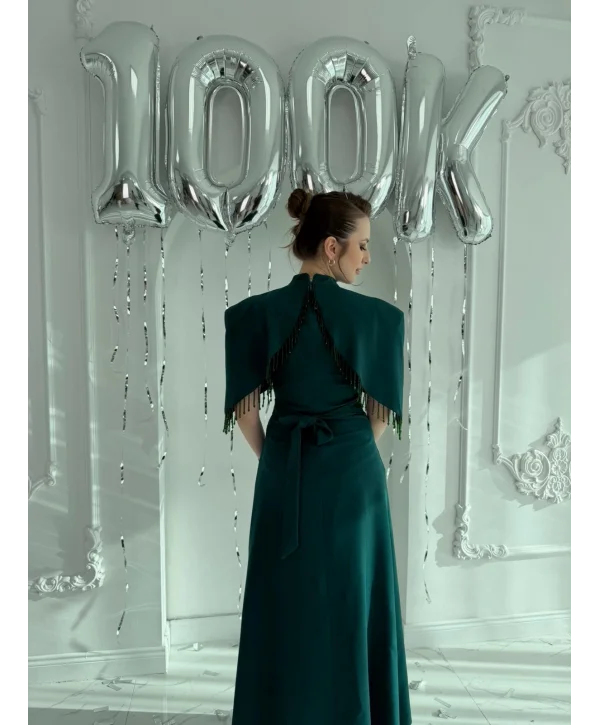 Özel Tasarım Taş İşleme Detaylı Zümrüt Abiye Elbise