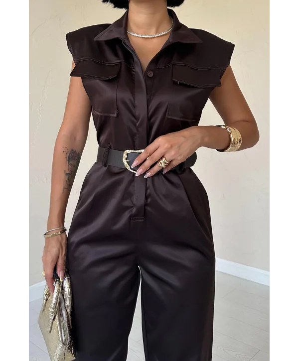 Kahverengi Vatkalı Kemerli Tulum