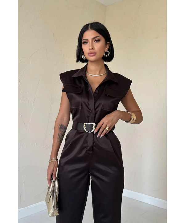 Kahverengi Vatkalı Kemerli Tulum