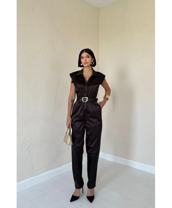 Kahverengi Vatkalı Kemerli Tulum