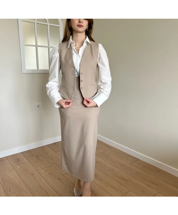 Kahverengi Yelek Etek Takım