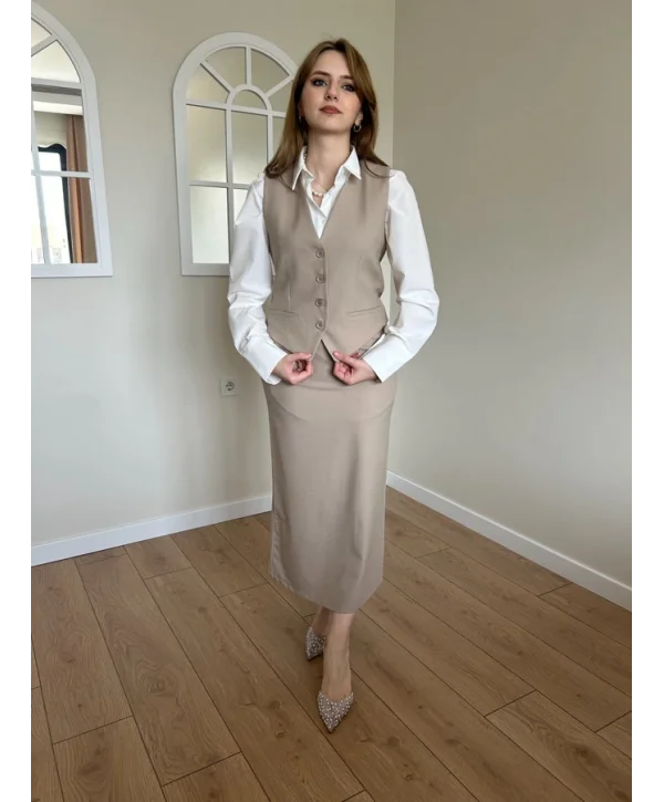 Kahverengi Yelek Etek Takım