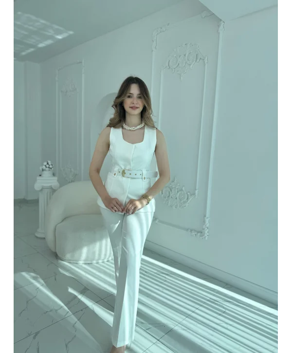 Kemer Detaylı İkili Ekru Takım