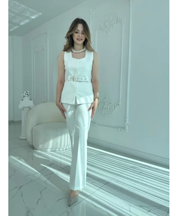 Kemer Detaylı İkili Ekru Takım