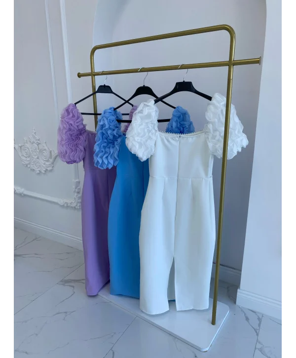 Kol Detaylı Lila Midi Boy Elbise