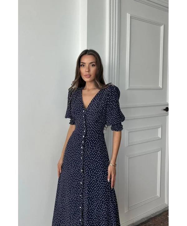 Lacivert Bel ve Kol Ucu Gipeli Elbise