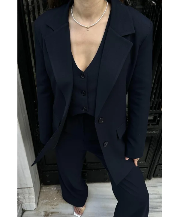 Lacivert Klas Ceket ve Yelek ve Pantolon Takım