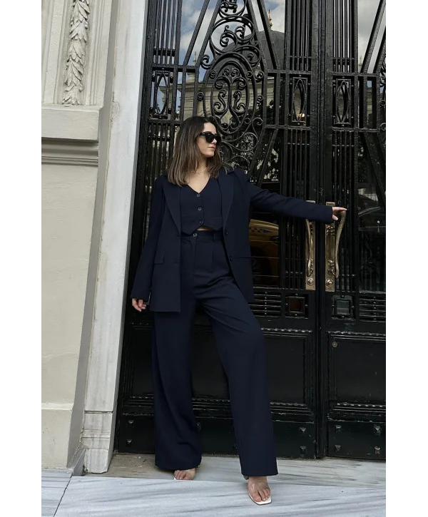 Lacivert Klas Ceket ve Yelek ve Pantolon Takım