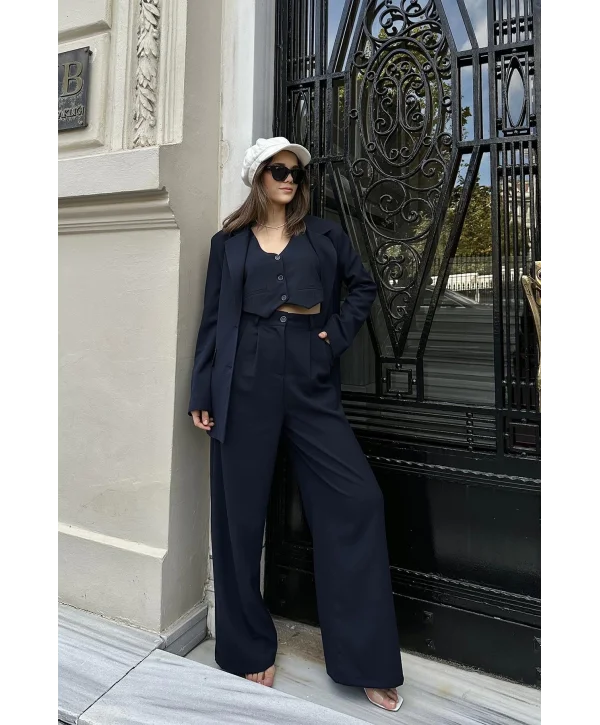 Lacivert Klas Ceket ve Yelek ve Pantolon Takım