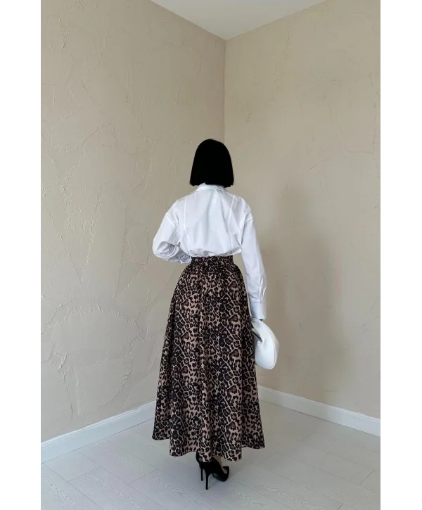 Leopar Büzgülü Uzun Etek