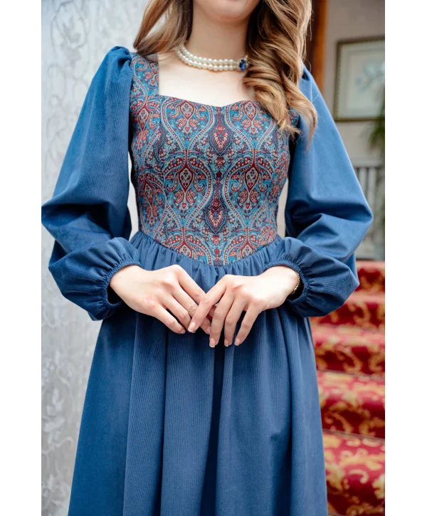 Mavi Taşlı İki Sıra İnci Kolye