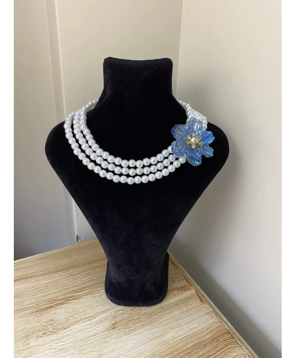 Mavi Telkari Çiçekli Kolye