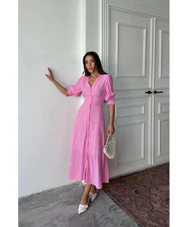 Pembe Bel ve Kol Ucu Gipeli Elbise