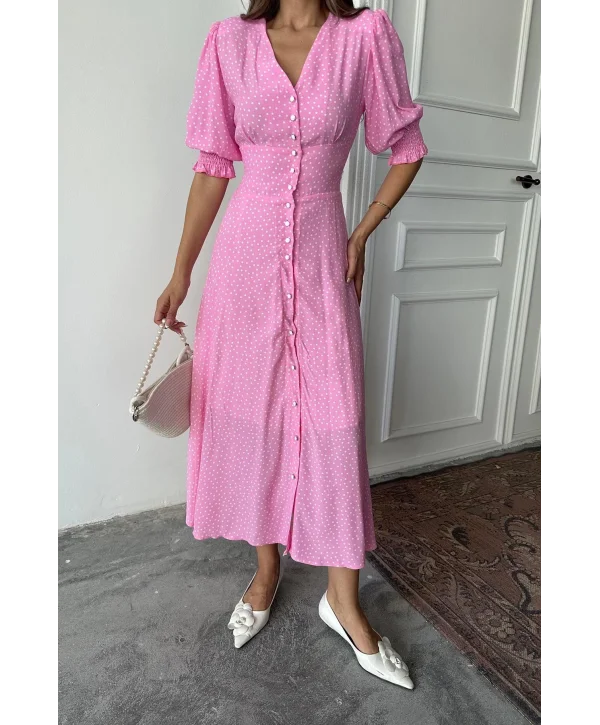 Pembe Bel ve Kol Ucu Gipeli Elbise