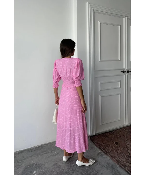 Pembe Bel ve Kol Ucu Gipeli Elbise