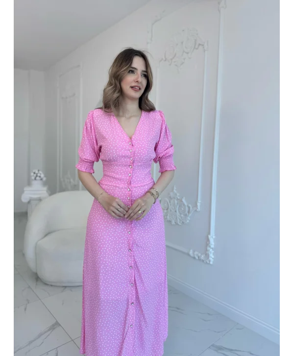 Pembe Bel ve Kol Ucu Gipeli Elbise
