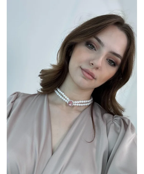 Pembe taşlı choker