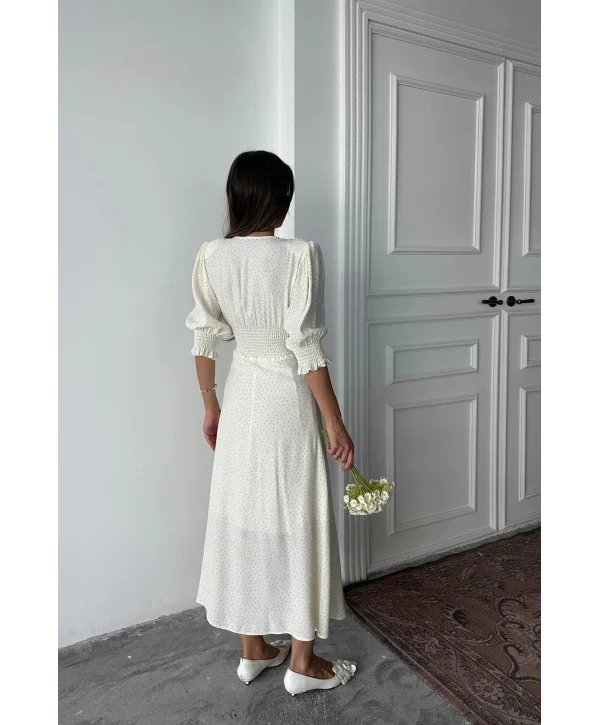 Sarı Bel ve Kol Ucu Gipeli Elbise