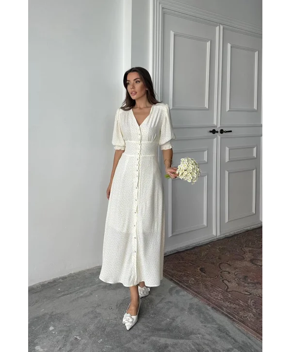 Sarı Bel ve Kol Ucu Gipeli Elbise