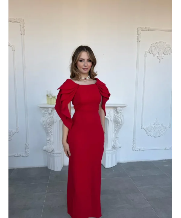 Şık Kat Detaylı Angel Model Kırmızı Elbise
