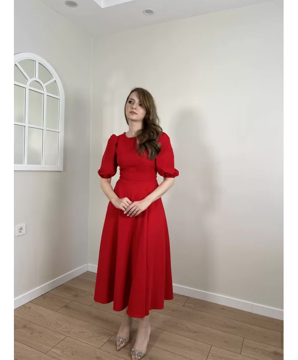 STELLA PLİSELİ KIRMIZI ELBİSE