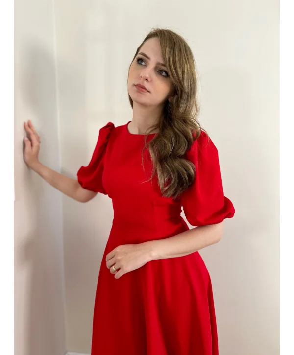 STELLA PLİSELİ KIRMIZI ELBİSE