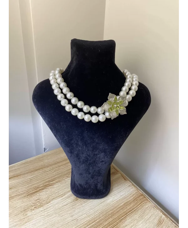 Yeşil Telkari Çiçekli İnci Kolye