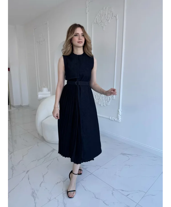 ZR Model Kot Plise Etek Detaylı Elbise